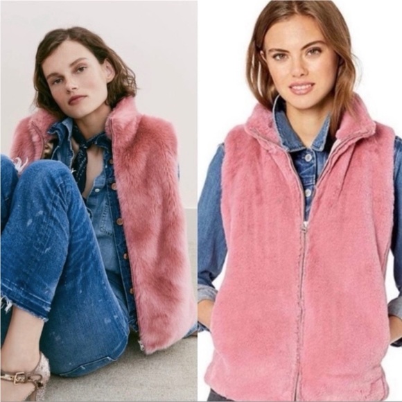 🎉HP🎉 J. Crew Faux Fur Vest 💗 Guava Berry Pink - Picture 4 of 16
